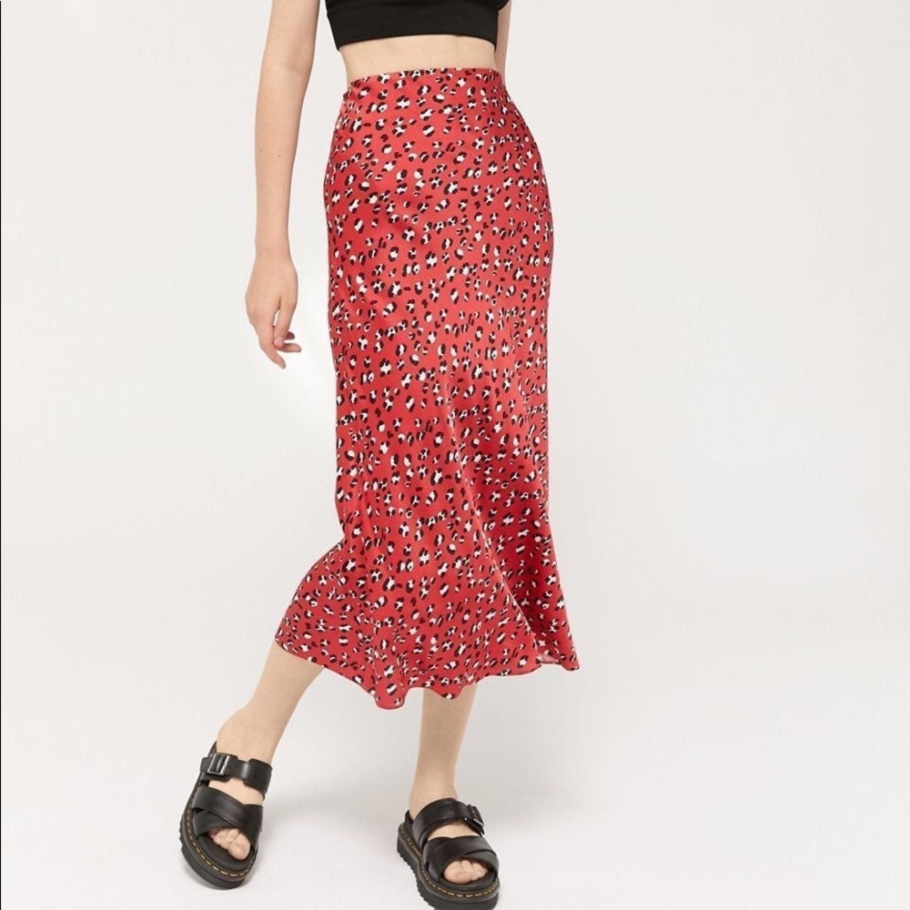 Urban Outfitters Satin Leopard Midi Skirt